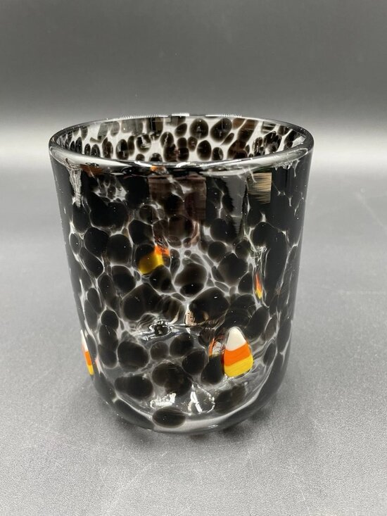 Anthropologie Halloween Mystic Icon Juice Glass Black Confetti Candy Corn 17 oz - Picture 2 of 3